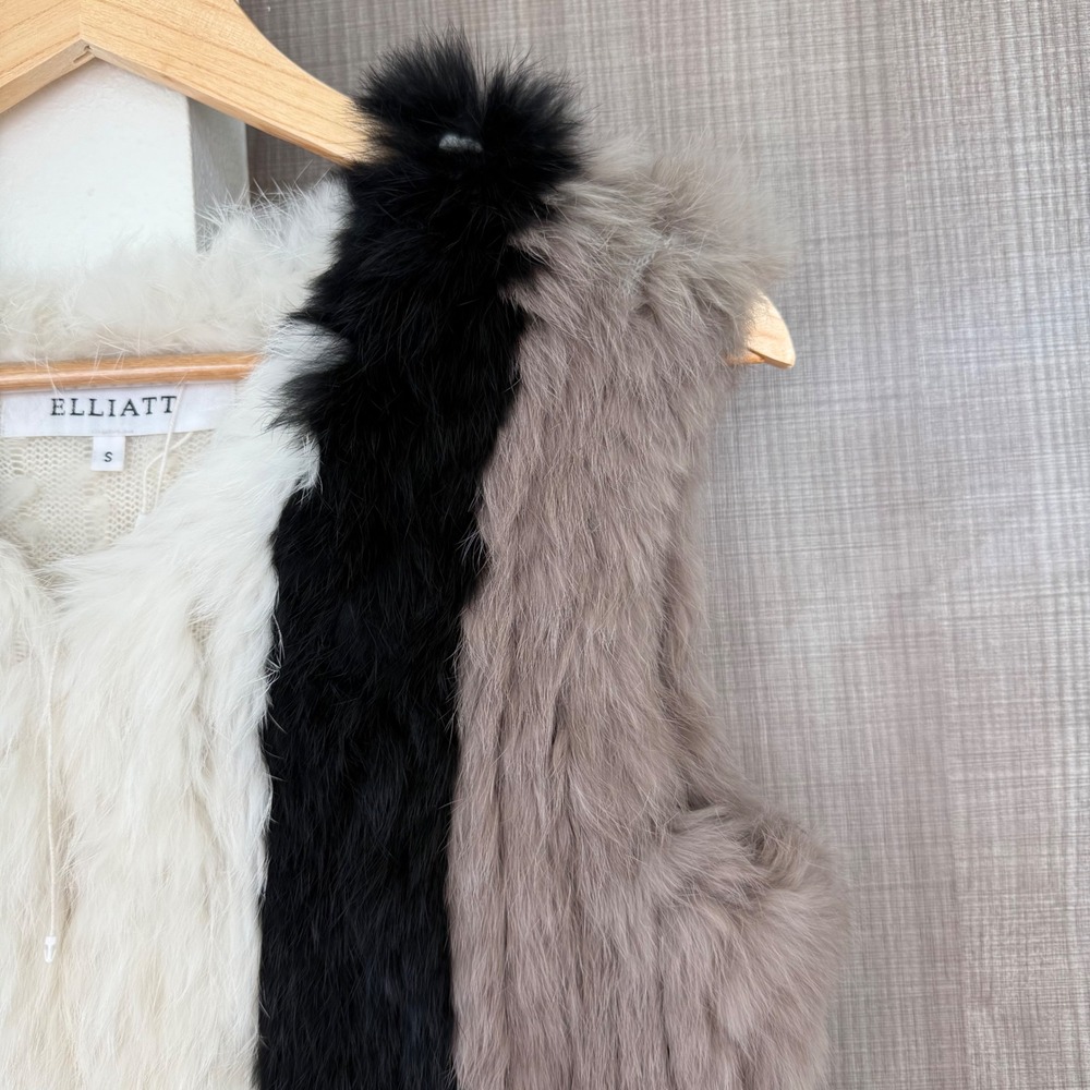 NEW ELLIATT Multicolor Rabbit Fur Colorblock Vest Size Small - Picture 6 of 13
